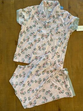 Wild Indigo Pink & Green Ladies Mahjong Pajama set Set